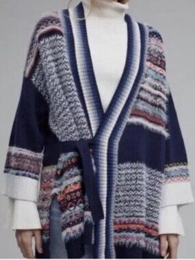Anthropologie Sleeping on Snow Kimono Fair Isle Wrap Cardigan Sweater